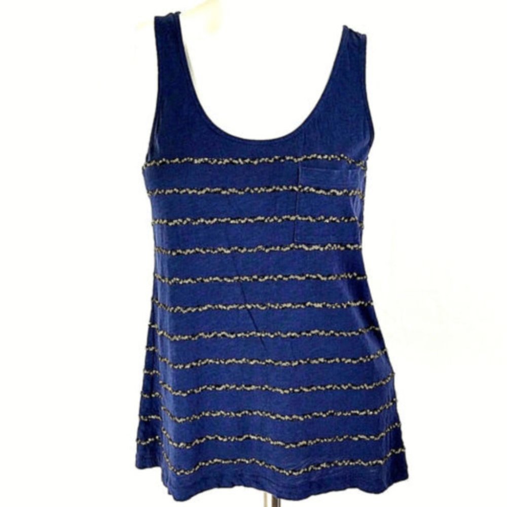 J. Crew Blue w/ Gold Sequins & Pocket Tank Top
